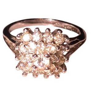 Vintage Womens Sterling Silver Ring Size 5.5 Faux Diamond Stamped Multi-Stone